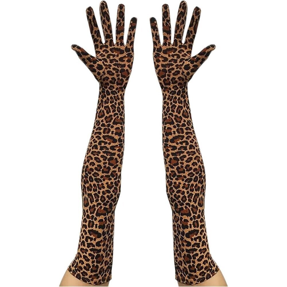 Women's Classic Satin Leopard Above Elbow Gloves Stretchy Soft Cosplay Costume - Picture 1 of 4